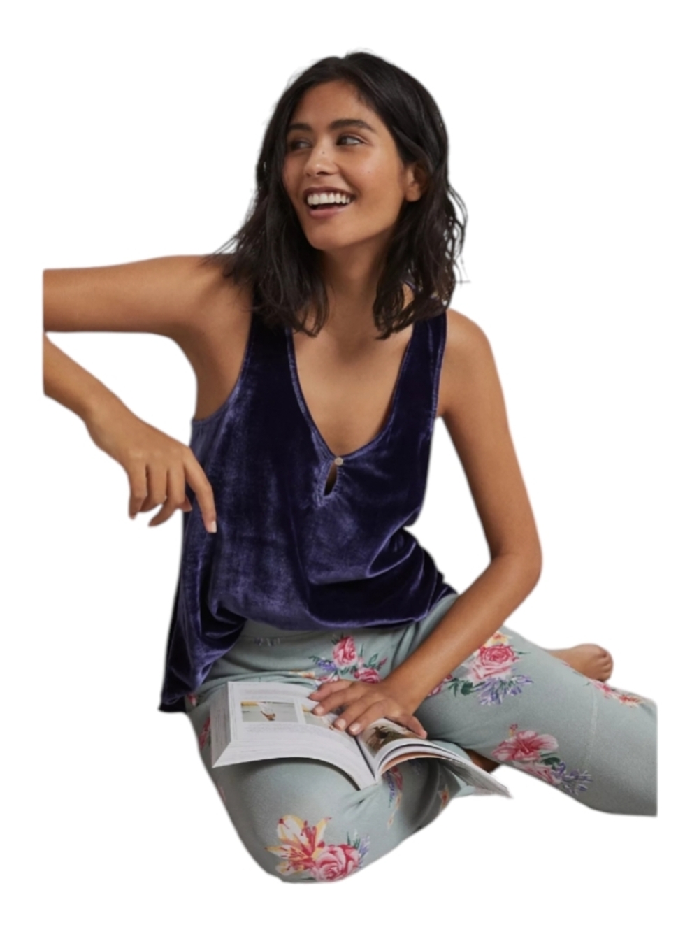Anthropologie Suri Velvet Keyhole Camisole in Deep Purple Navy
